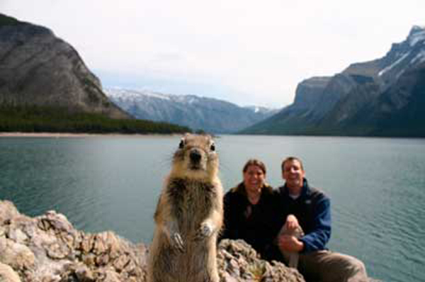 squirrel photobomb at lake