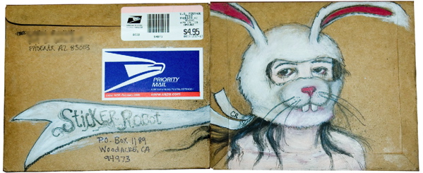 self addressed stamped envelope art SASE rabbit girl